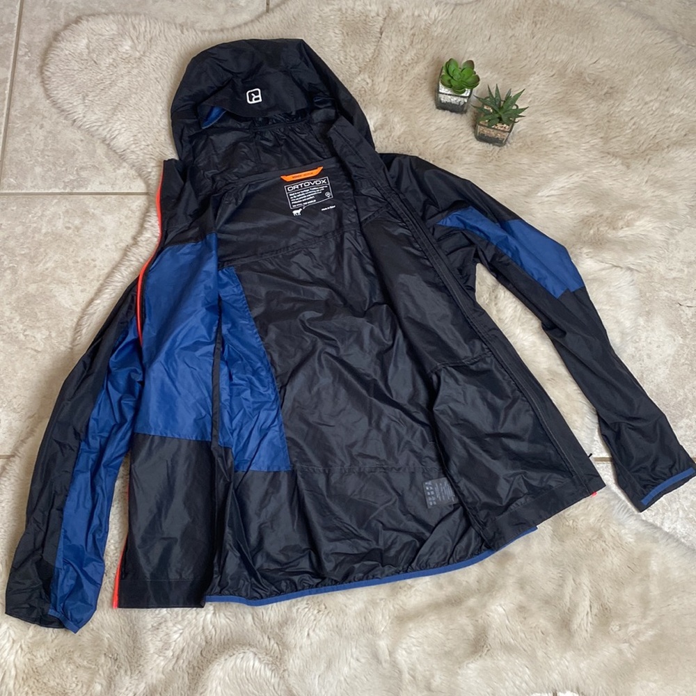 Ortovox Jacket Windbreaker Merino Wool Womens Medium Black Blue Neon Orange - Picture 3 of 15